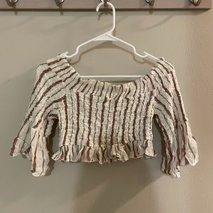 Free People Off the Shoulder Smocked Stripe Crop Top